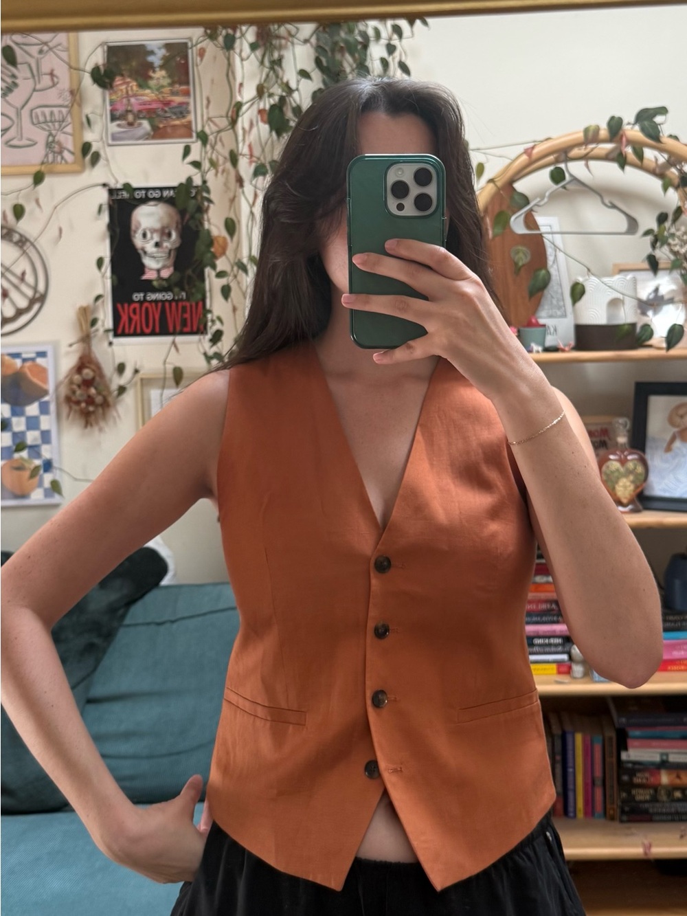 Zara Women's Rust Orange Button-Front Vest size XS